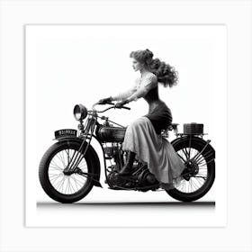 Motorbike Girl From A Bygone Era 1/4 (victorian black and white sepia woman female lady cycle wheels exciting) Art Print