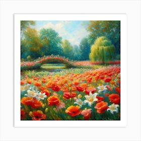 Poppies And Bridge Art Print