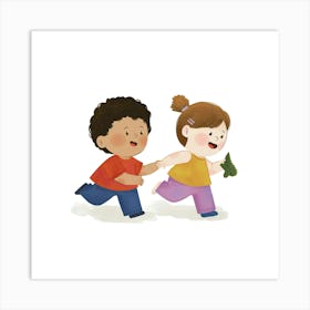 Two Children Running 1 Art Print