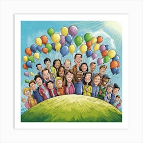 Group Of People With Balloons Art Print