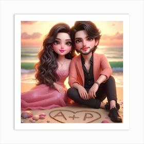 Couple On The Beach 3 Art Print