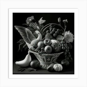 Fruit And Birds In A Bowl Art Print