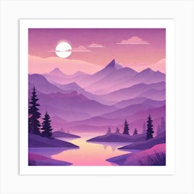 Misty mountains background in purple tone 69 Art Print