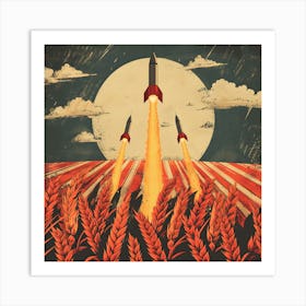 Moon Rocket Soviet Propaganda Art Print