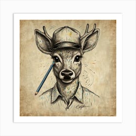 Deer With Pencil 1 Art Print