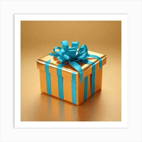 Gold Gift Box With Blue Ribbon 2 Art Print