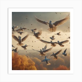 Doves Flying In The Sky Art Print