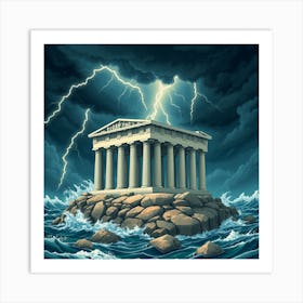 Ancient Greek Temple In A Stormy Sea Art Print