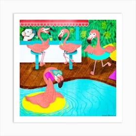 Flamingo Resort Square Art Print