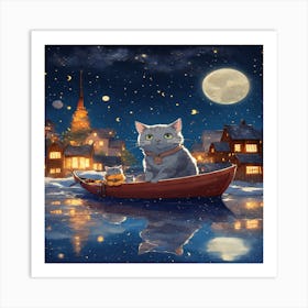 Cat In A Boat 2 Art Print