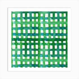 Watercolor Green Grid Art Print