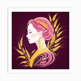 The Woman of Wheat, Yellow, Pink and Burgundy Art Print