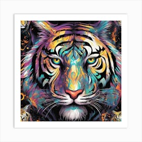 Mesmerizing Tiger With Luminous Eyes On A Profound Black Background 3 Art Print