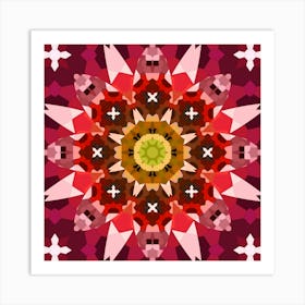 Mosaic Pattern Red Flower Art Print