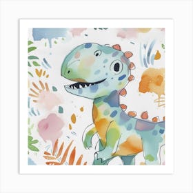 Cute Muted Pastels Carnotaurus Dinosaur 3 Art Print