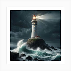 Lighthouse In The Storm Art Print