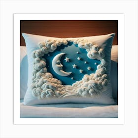 Moon And Clouds Pillow Art Print