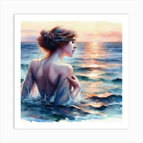 Beautiful Woman In The Sea Art Print