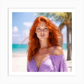 Beautiful Woman On The Beach 1 Art Print