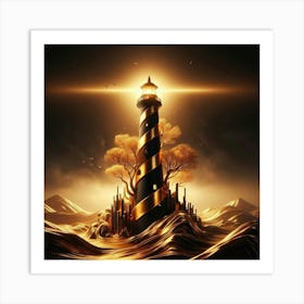 Golden Lighthouse 3 Art Print