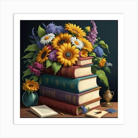 Flowers On Books 2 Art Print