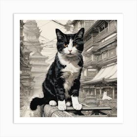 Cat In A City Art Print