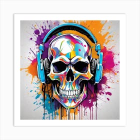 Skull With Headphones 20 Art Print