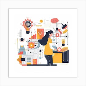 Illustration Of A Woman Working On Her Laptop Art Print