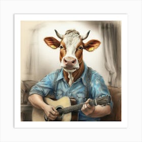 Cow Playing Guitar 3 Art Print