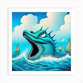 Blue Sea Monster Art Print