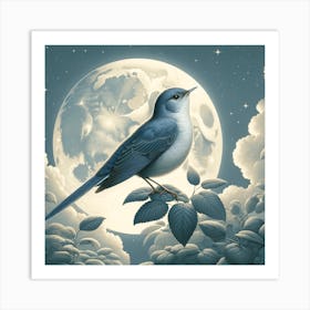 Bluebird In The Moonlight Art Print