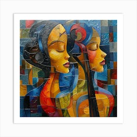 Two Women Playing The Violin Art Print