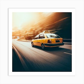 Yellow Taxi Cab On The Road Art Print