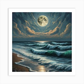 Full Moon Over The Ocean 1 Art Print