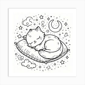 Line Art cat sleeping 2 Art Print