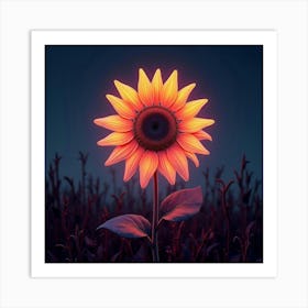 An Abstract Sunflower With Petals Made Of Flowing Neon Light In A Futuristic Field Art Print