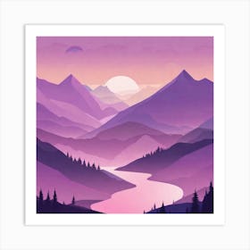 Misty mountains background in purple tone 32 Art Print