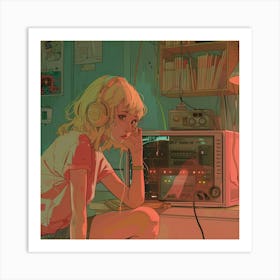 Girl With Headphones 2 Art Print