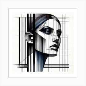 Women Head - Abstract Line Art Illustration 156 Art Print