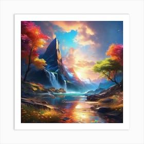 Waterfall In The Mountains 32 Art Print