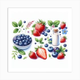 Strawberry and Blueberry Art Print