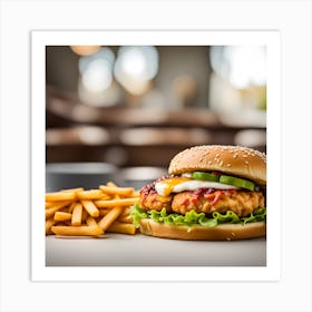 Chicken Burger With Fries Art Print