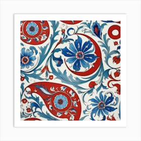 Red Blue And White Swirls Iznik Turkish Pattern Flora 0 Art Print