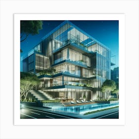 Modern Apartment Building At Night Art Print