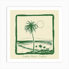 Maldives Beaches, Maldives Green Line Art Illustration Art Print