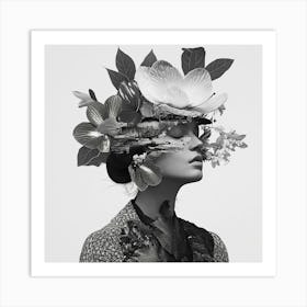 Woman With Flowers On Her Head 4 Art Print