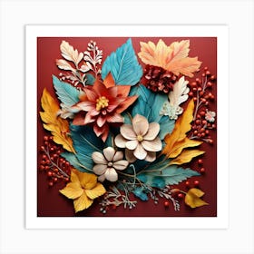 Paper Art,Design A Piece Featuring Elements Of Nature Such As Leaves And Flowers, Autumn Flowers Art Print