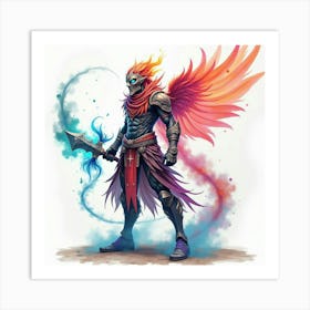 Soul Warrior With A Watercolor Celestial Aura, Colorful Clash 1 Art Print