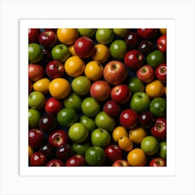 Colorful Apples On A Blue Background Art Print