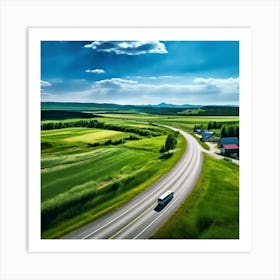 Nature Transportation City Summer Highway Expressway Grass Hill Traffic Country Up High G (3) Art Print